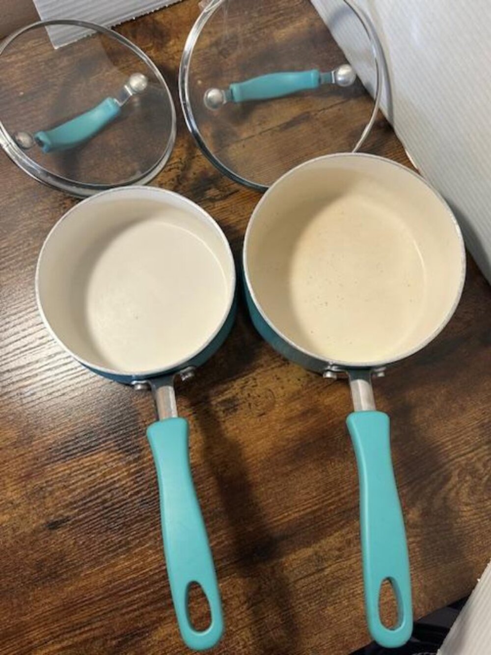 * FARBERWARE Nonstick Cook Kitchen Cookware Turquoise 1.5 & 1 Qt Pans With Lids - Picture 3 of 5